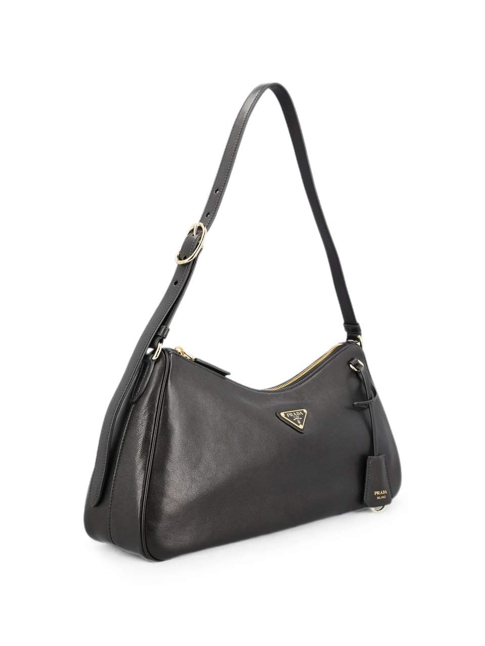 Prada Elongated Shoulder Bag In Smooth Leather With Gold-Tone Details Grijs