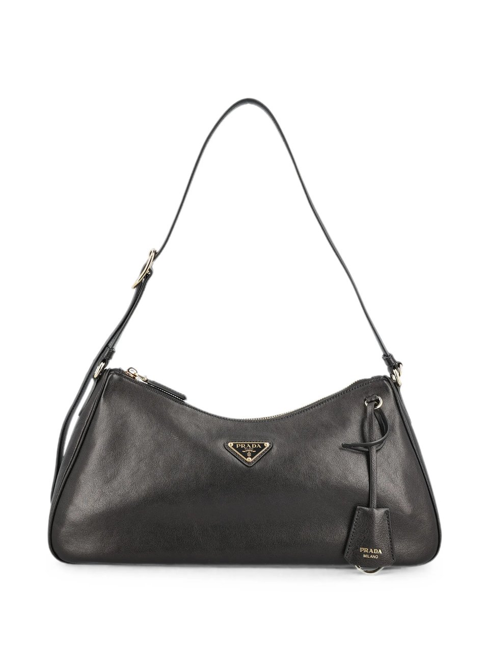 Prada Elongated Shoulder Bag In Smooth Leather With Gold-Tone Details Grijs