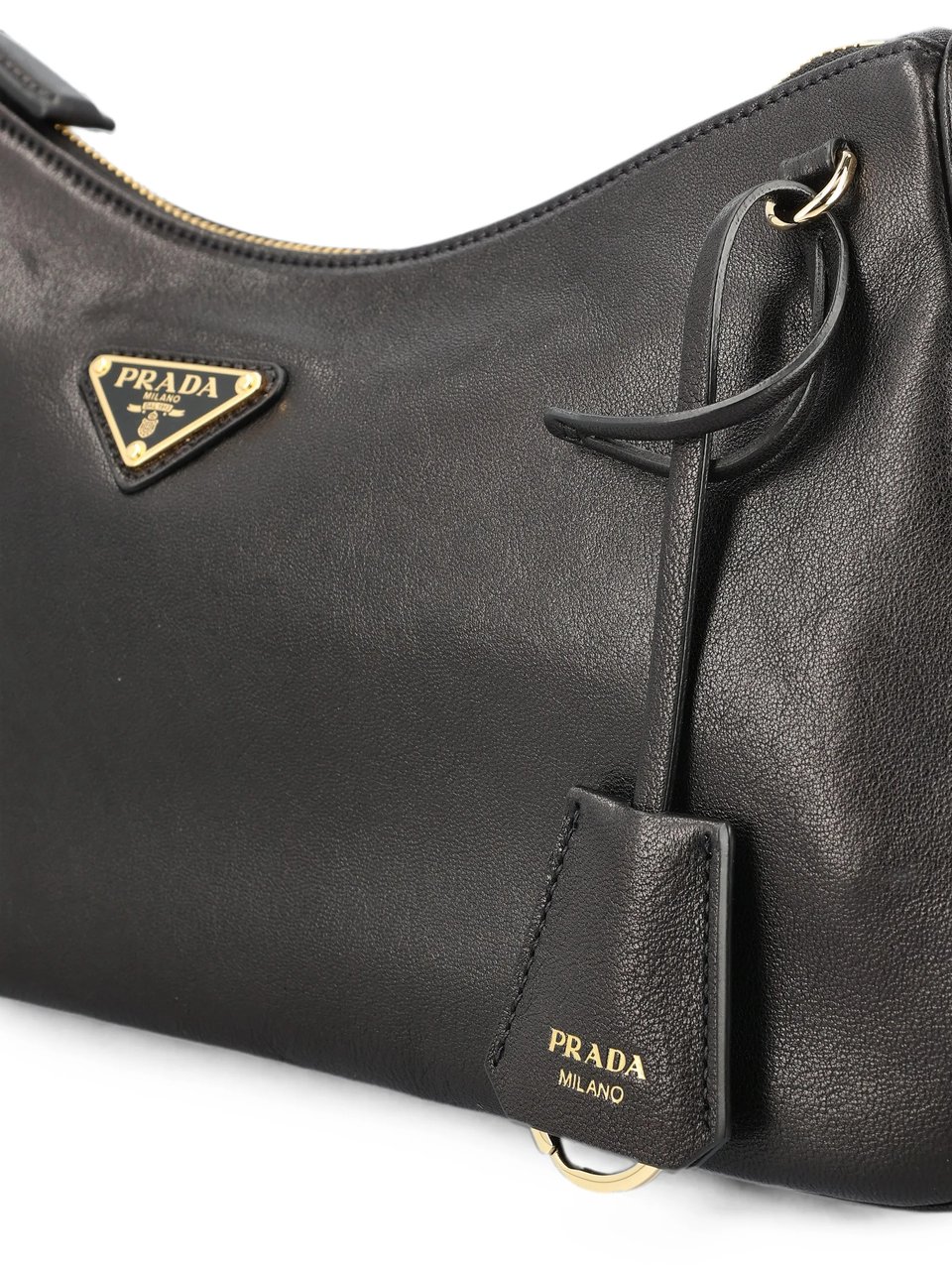 Prada Elongated Shoulder Bag In Smooth Leather With Gold-Tone Details Grijs