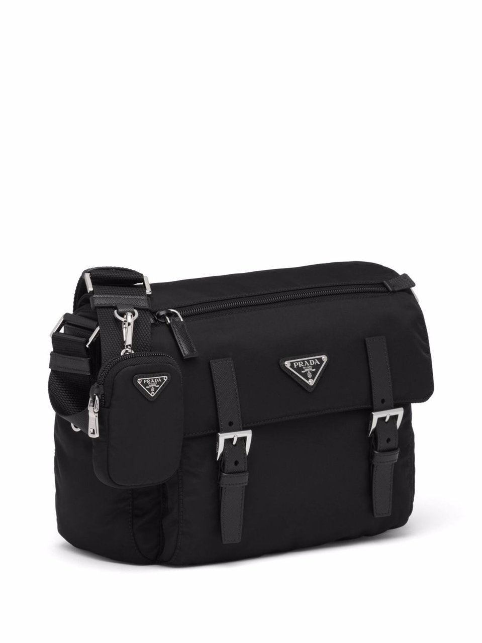 Prada Re-Nylon Shoulder Bag with Detachable Pouch and Adjustable Strap Zwart