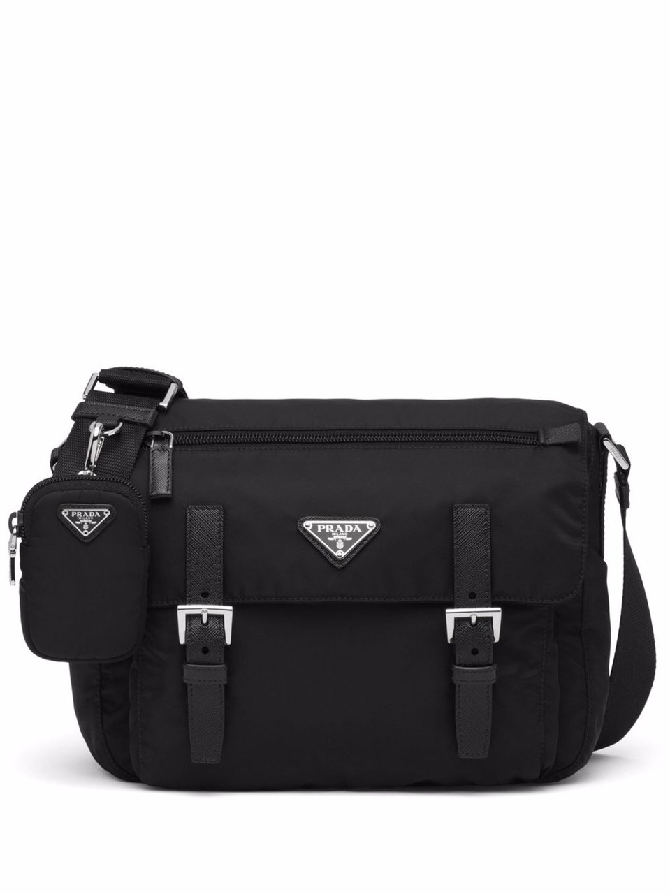 Prada Re-Nylon Shoulder Bag with Detachable Pouch and Adjustable Strap Zwart