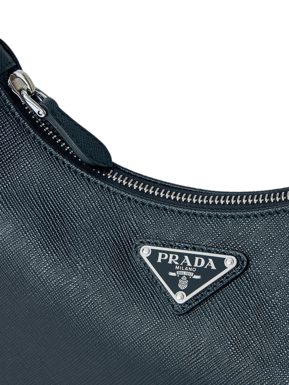 Prada Structured Textured Leather Handbag With Chain Handle Zwart