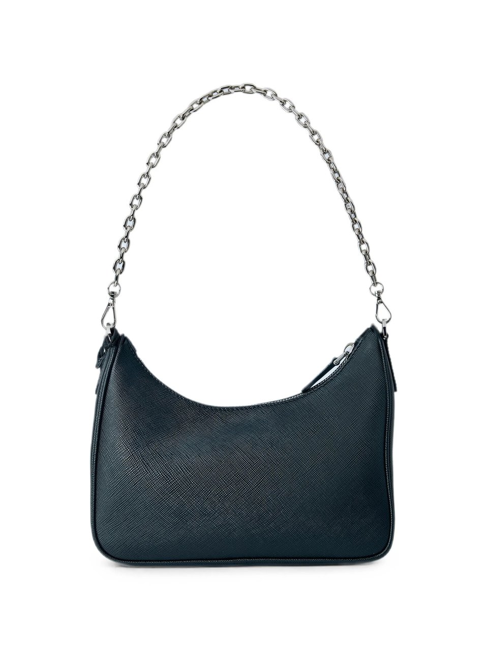 Prada Structured Textured Leather Handbag With Chain Handle Zwart