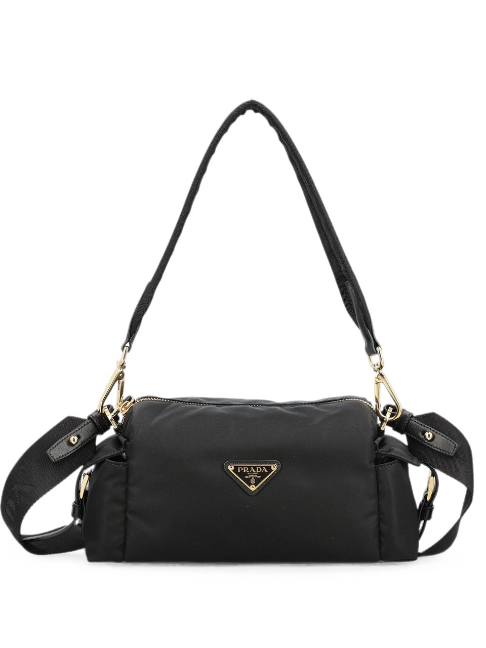 Prada Rectangular Black Handbag With Gold-Tone Accents Zwart