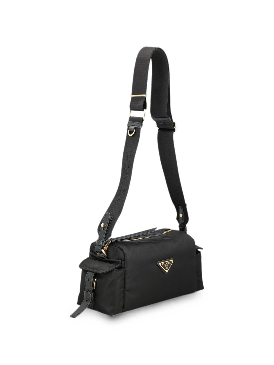 Prada Rectangular Black Handbag With Gold-Tone Accents Zwart