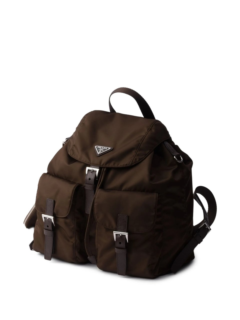 Prada Structured Re-Nylon Medium Backpack with Buckle Closure and Front Pockets Bruin