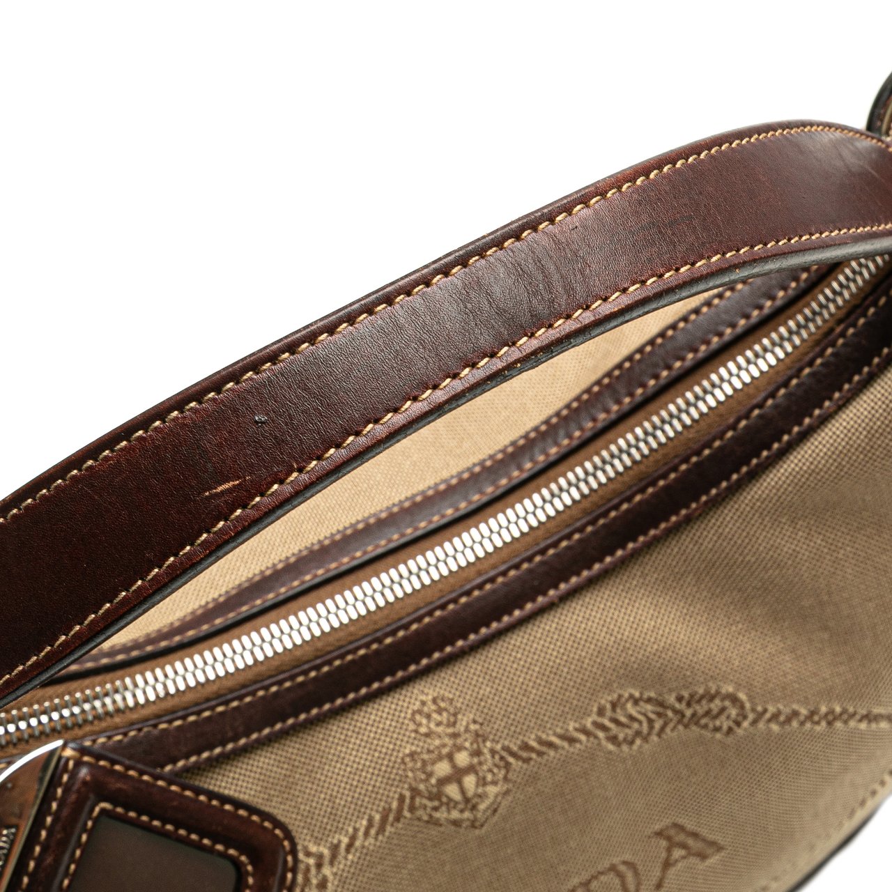 Prada Canvas Canapa Logo Hobo Bruin