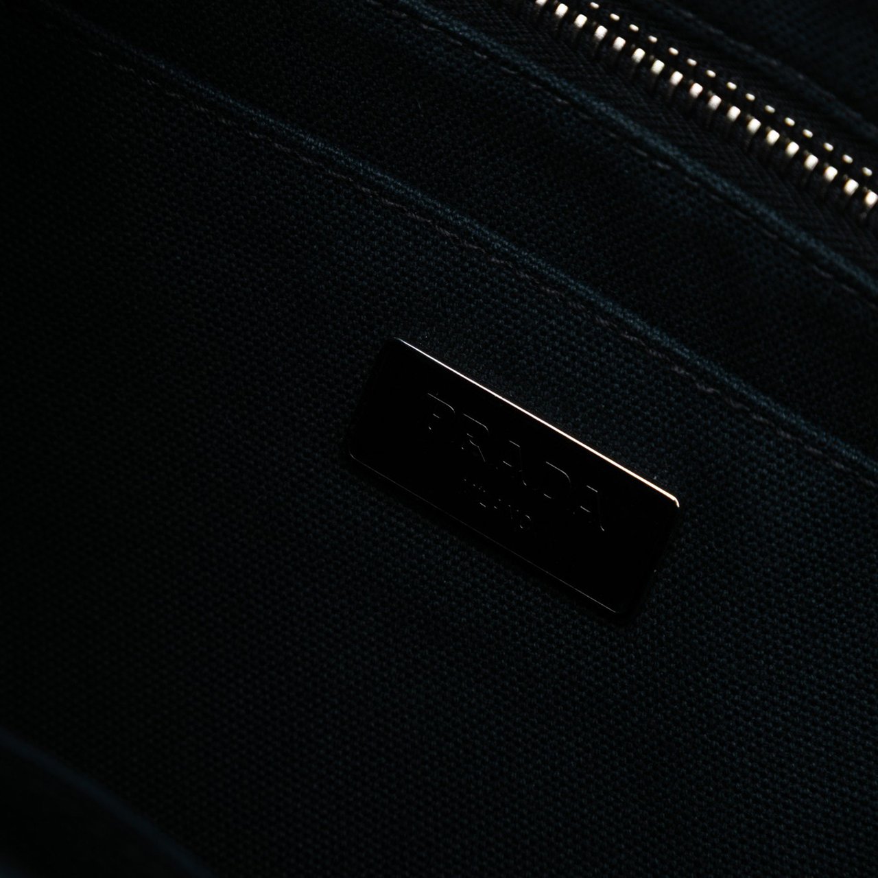 Prada Small Feather Trimmed Canvas Canapa Satchel Zwart