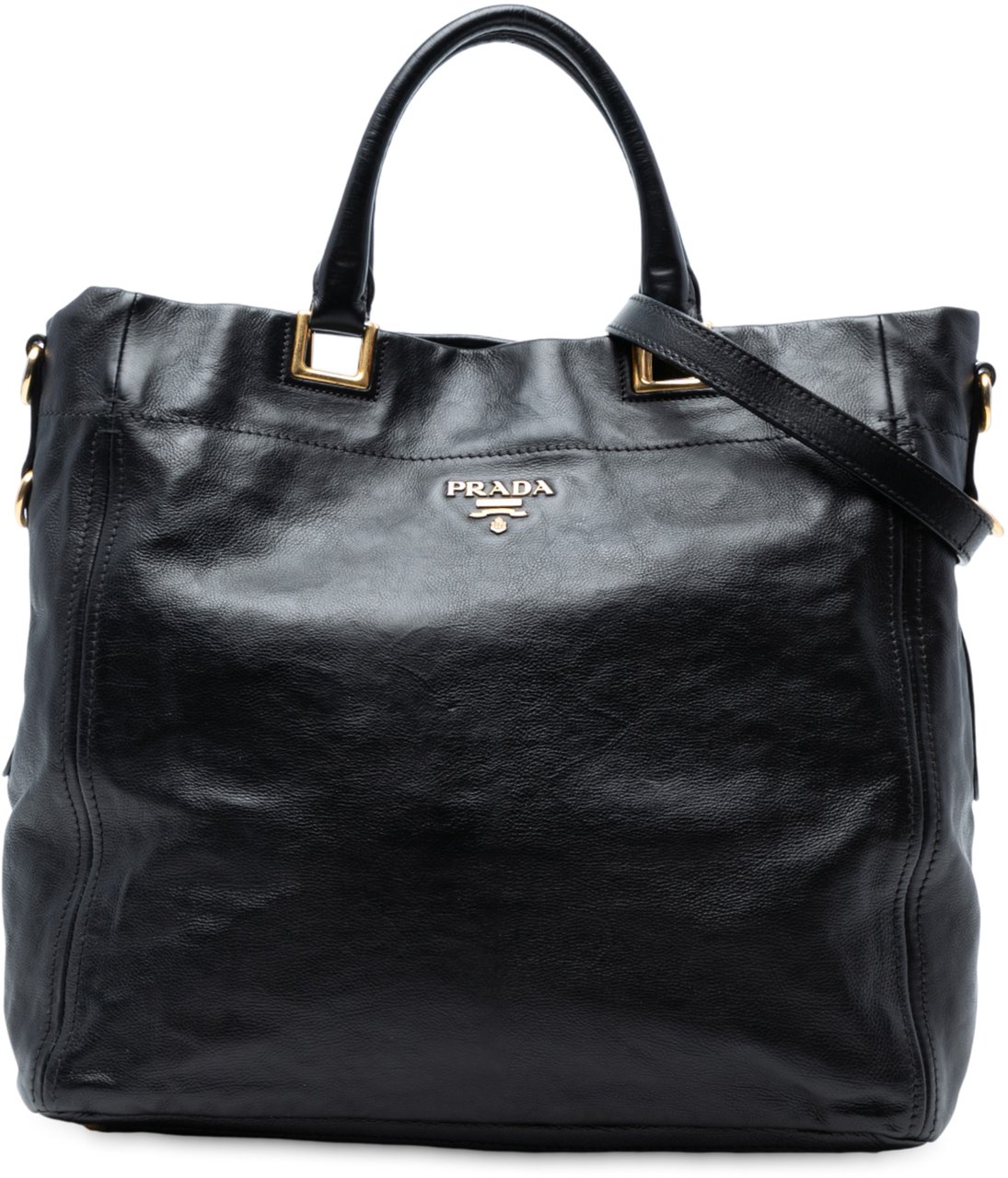 Prada Glace Calf Open Convertible Tote Zwart