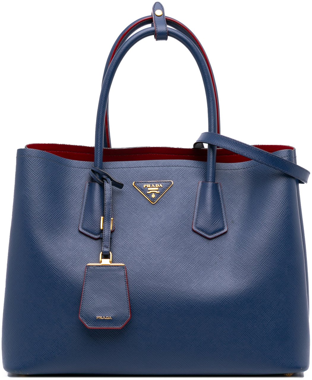 Prada Medium Saffiano Cuir Double Satchel Blauw