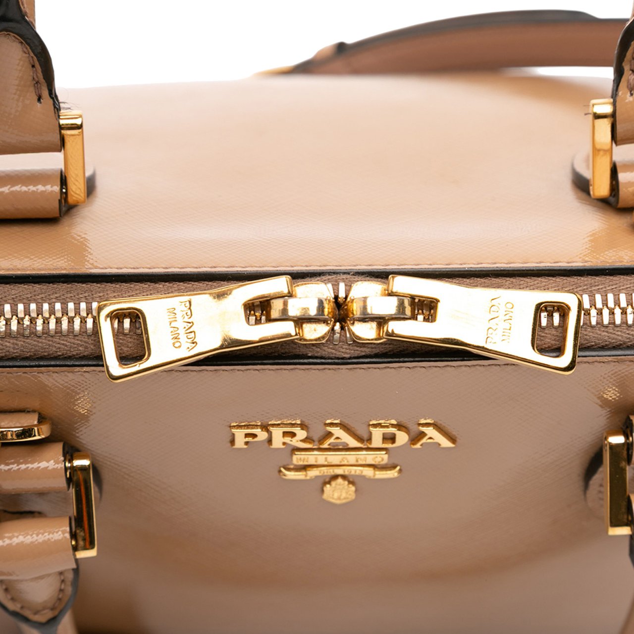 Prada Medium Saffiano Vernice Promenade Satchel Bruin