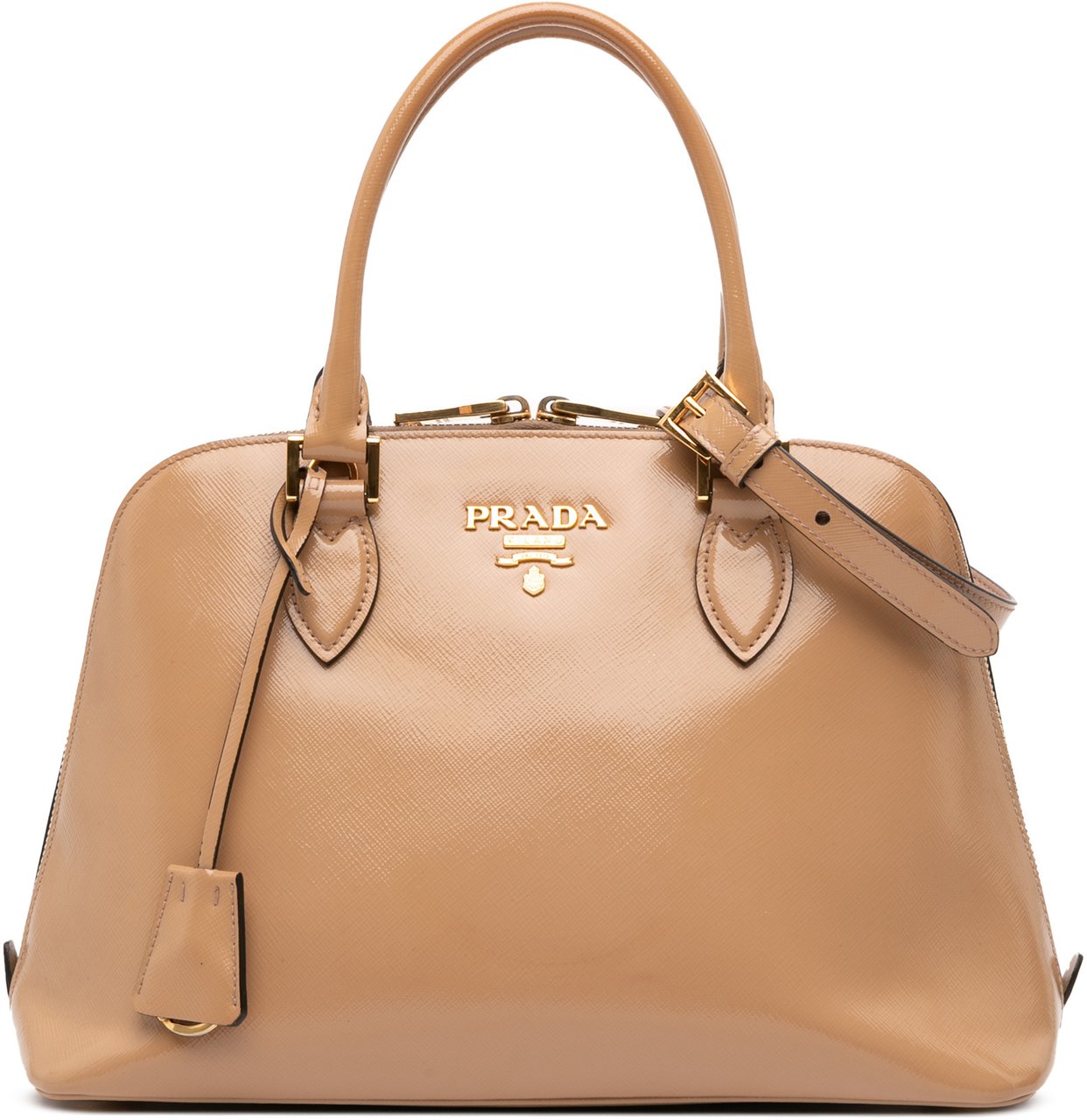 Prada Medium Saffiano Vernice Promenade Satchel Bruin