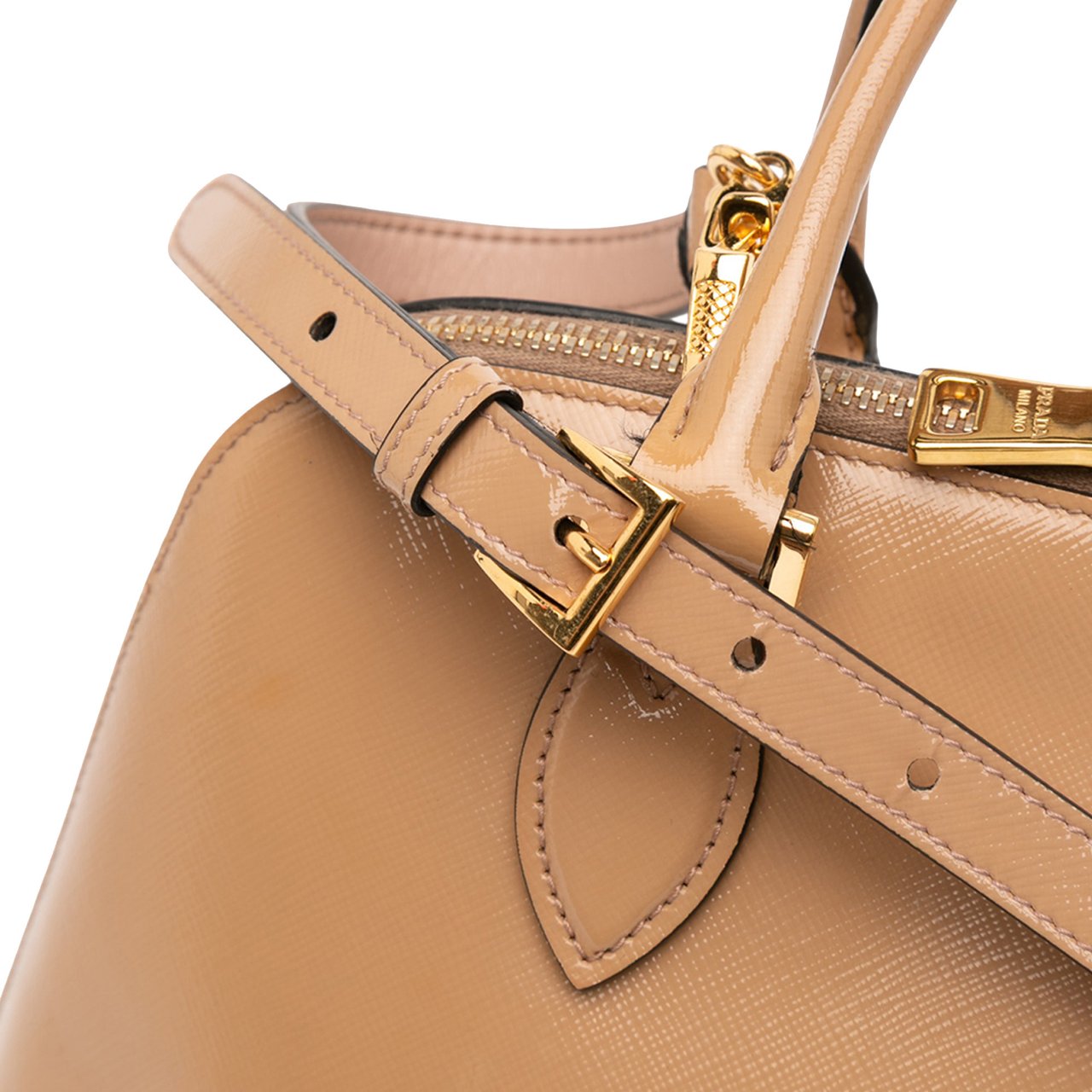 Prada Medium Saffiano Vernice Promenade Satchel Bruin