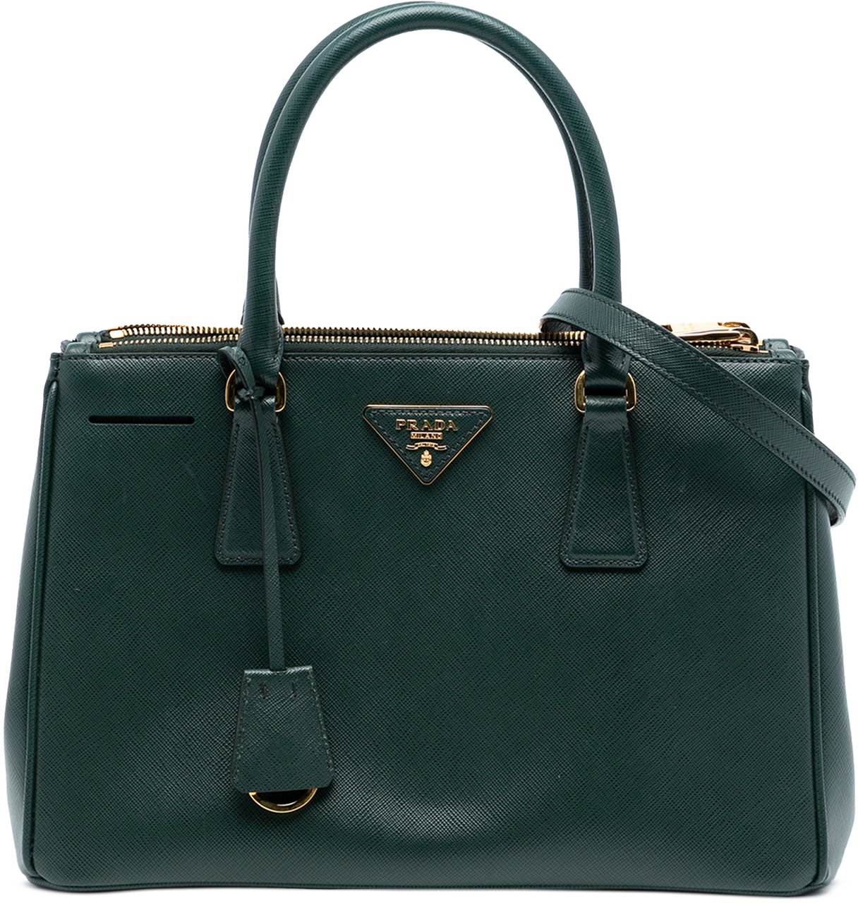 Prada Medium Saffiano Lux Galleria Double Zip Satchel Groen