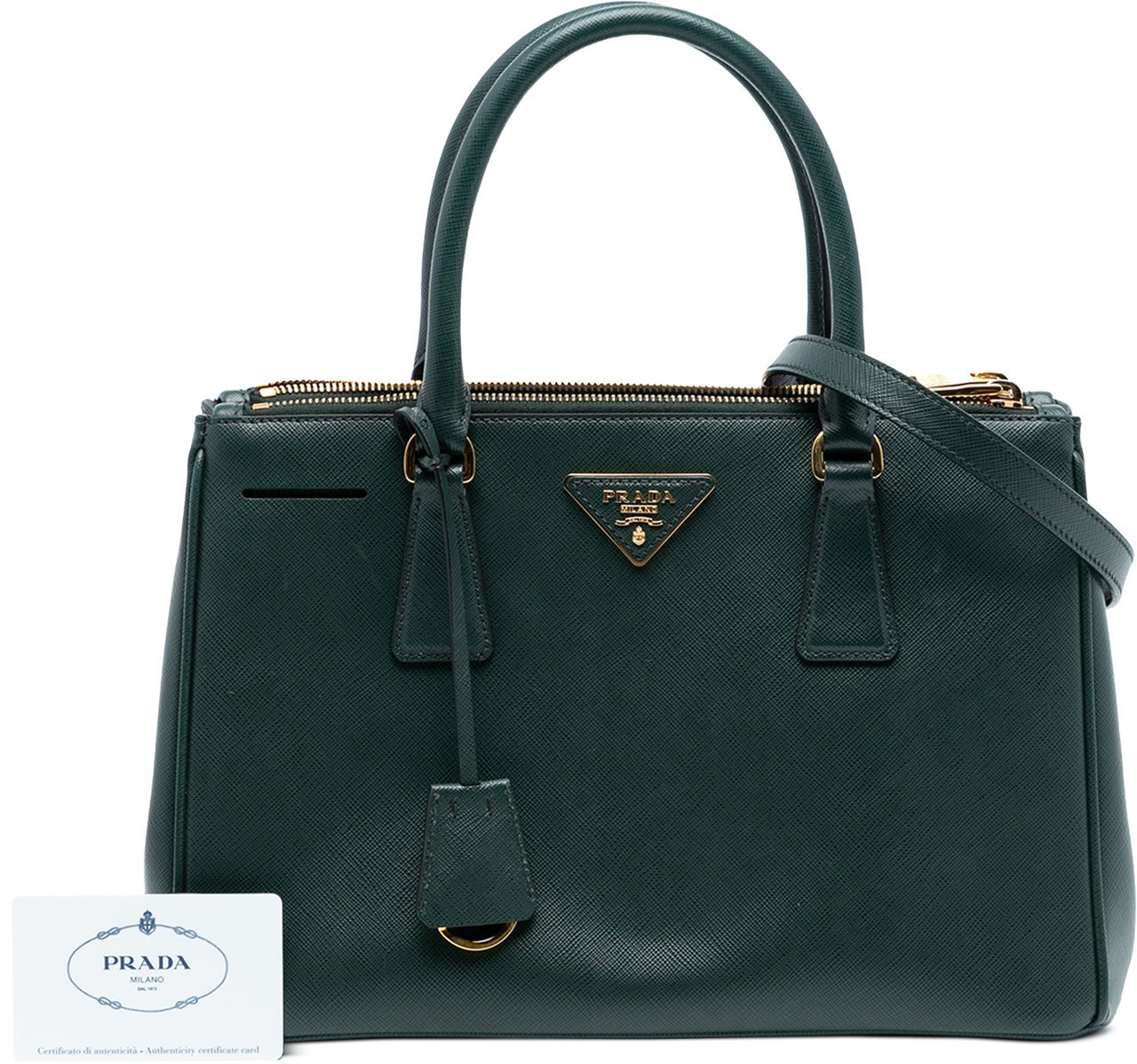Prada Medium Saffiano Lux Galleria Double Zip Satchel Groen