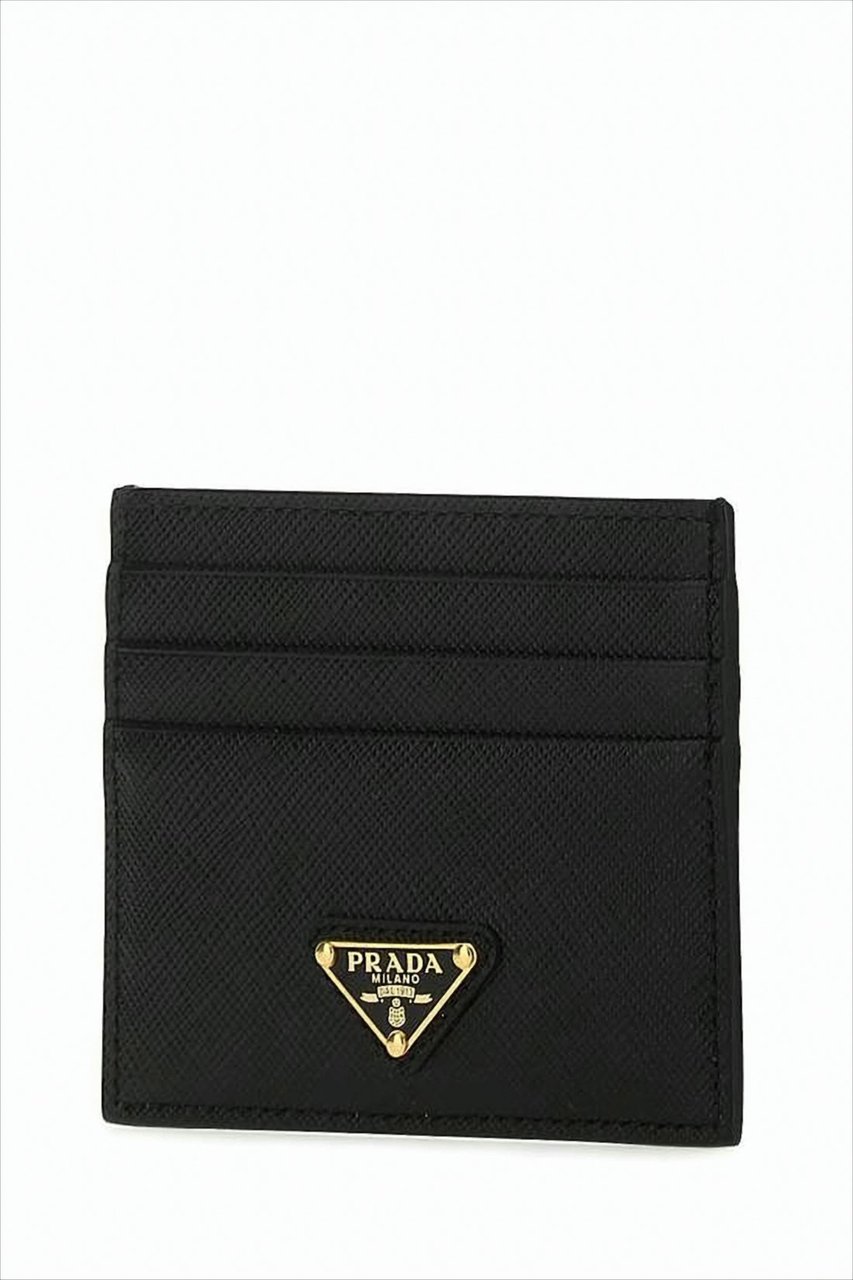 Prada Black Textured Metal Logo Wallet Zwart