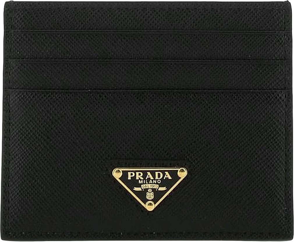 Prada Black Textured Metal Logo Wallet Zwart