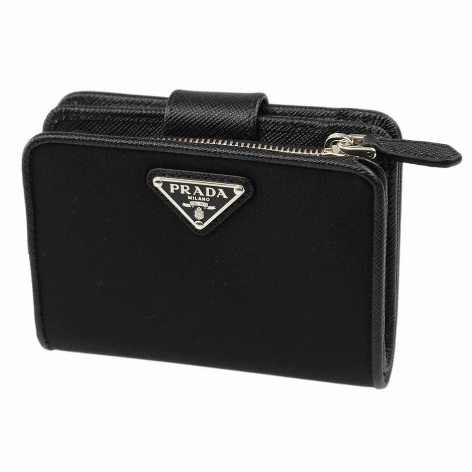 Prada Prada Nylon and Leather French Wallet Zwart