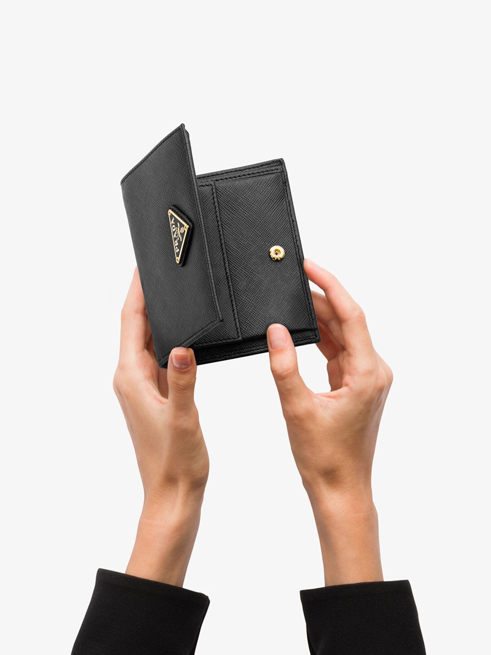 Prada Portafoglio Saffiano Leather Triangular Wallet Zwart