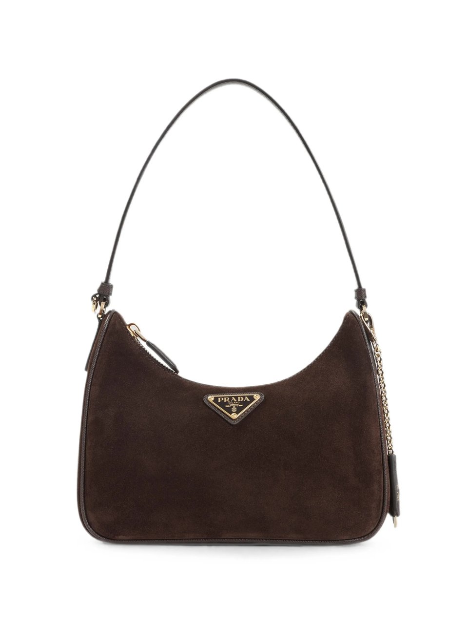 Prada Suede Curved Mini Shoulder Bag Bruin