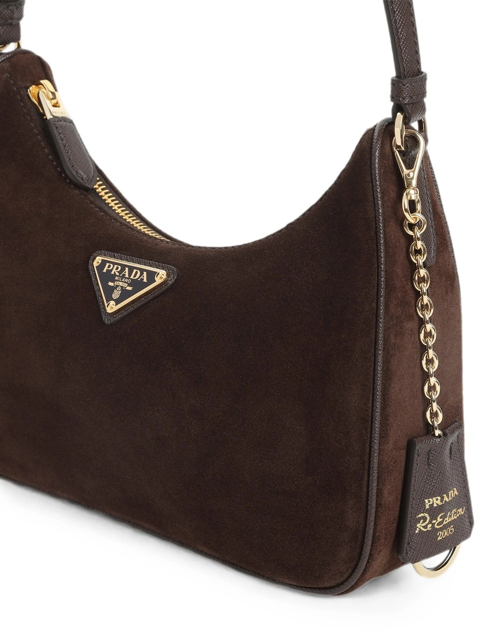 Prada Suede Curved Mini Shoulder Bag Bruin