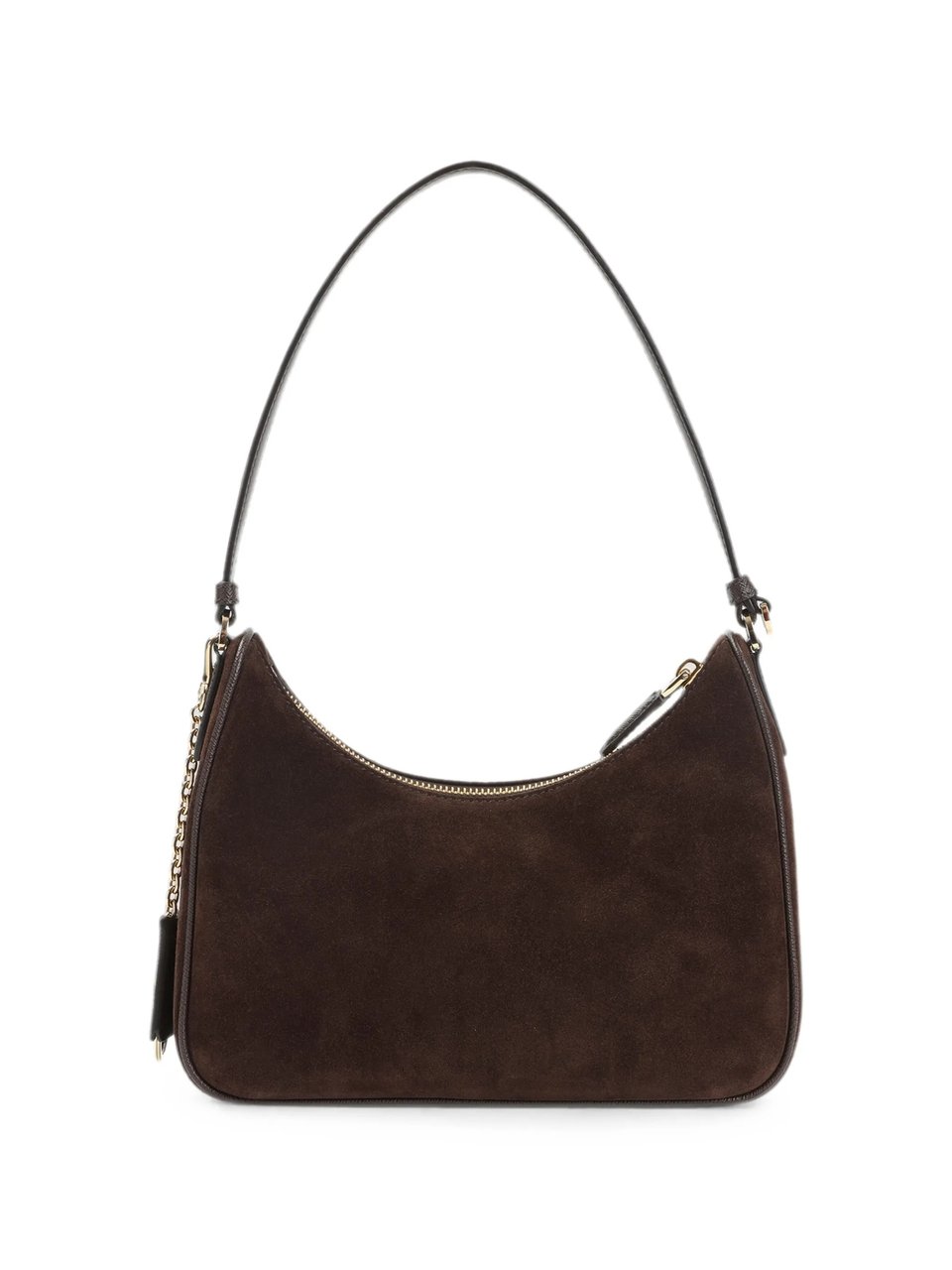 Prada Suede Curved Mini Shoulder Bag Bruin