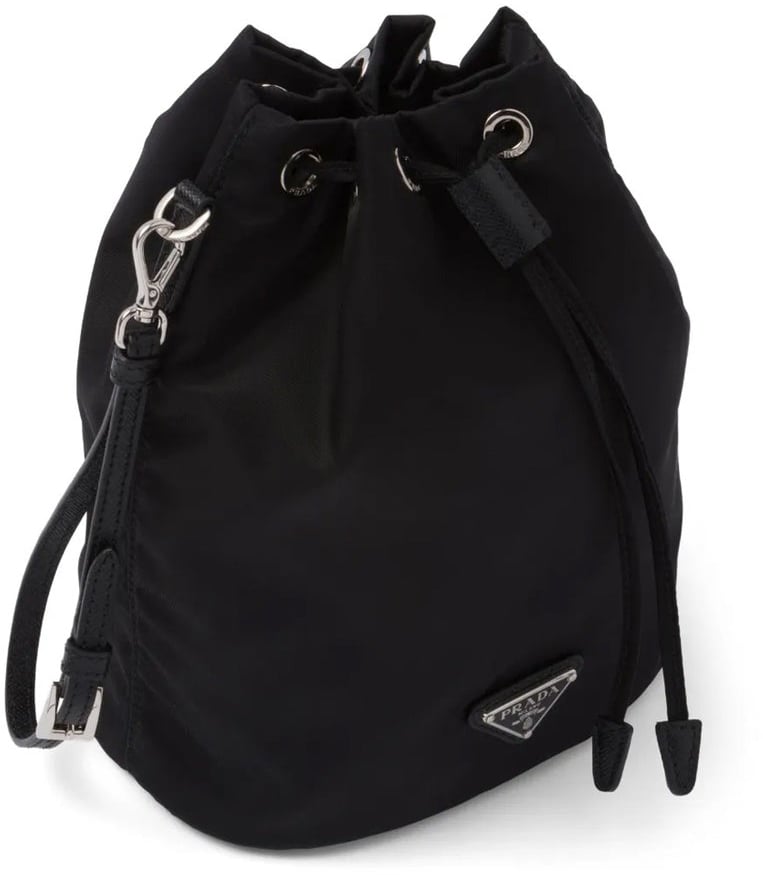 Prada Prada Nylon and Leather Drawstring Pouch Zwart