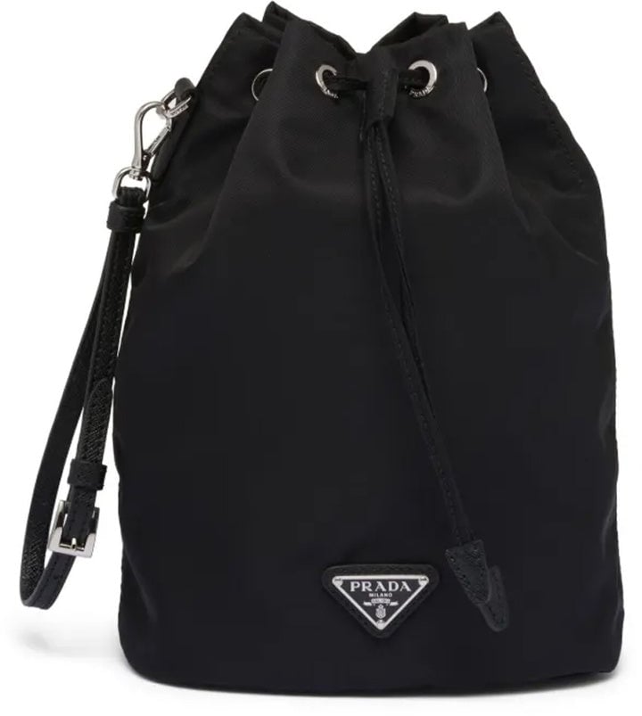 Prada Prada Nylon and Leather Drawstring Pouch Zwart