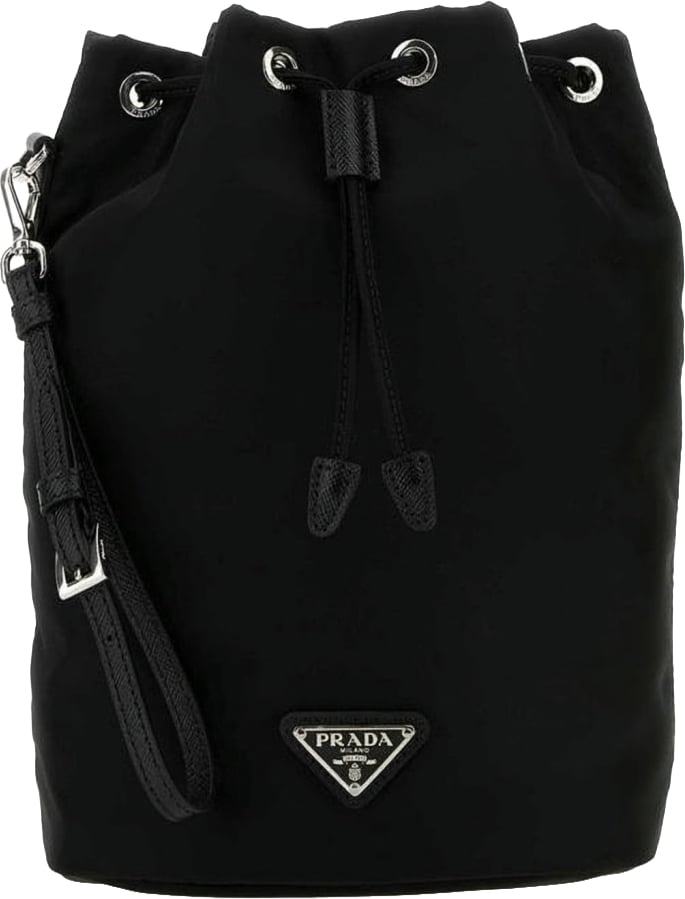 Prada Black Drawstring Bag With Detachable Wrist Strap Zwart