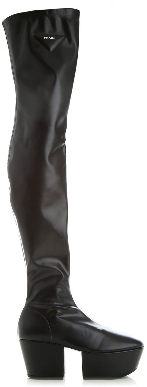Prada Prada Leather Platform Boots Zwart