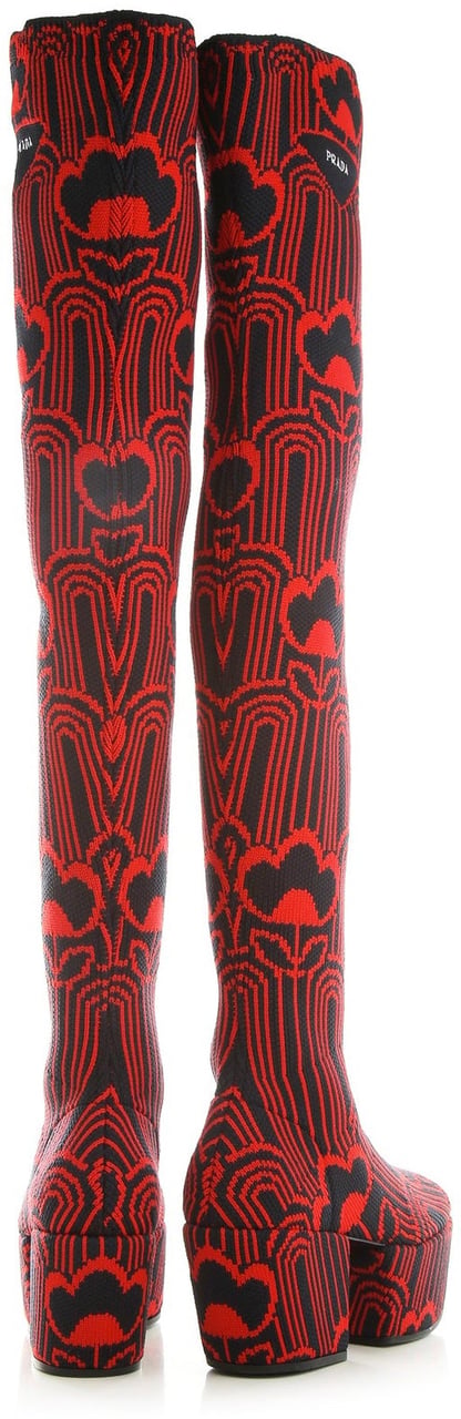 Prada Jaquard Embroidered Boots Rood