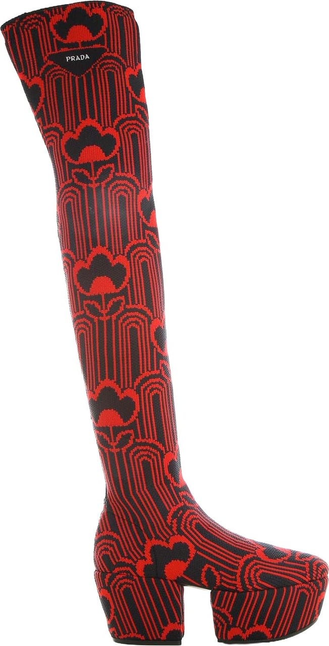 Prada Jaquard Embroidered Boots Rood