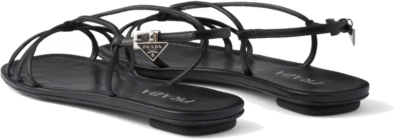 Prada Prada Leather Flat Sandals Zwart