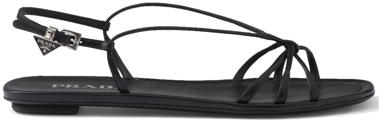 Prada Prada Leather Flat Sandals Zwart
