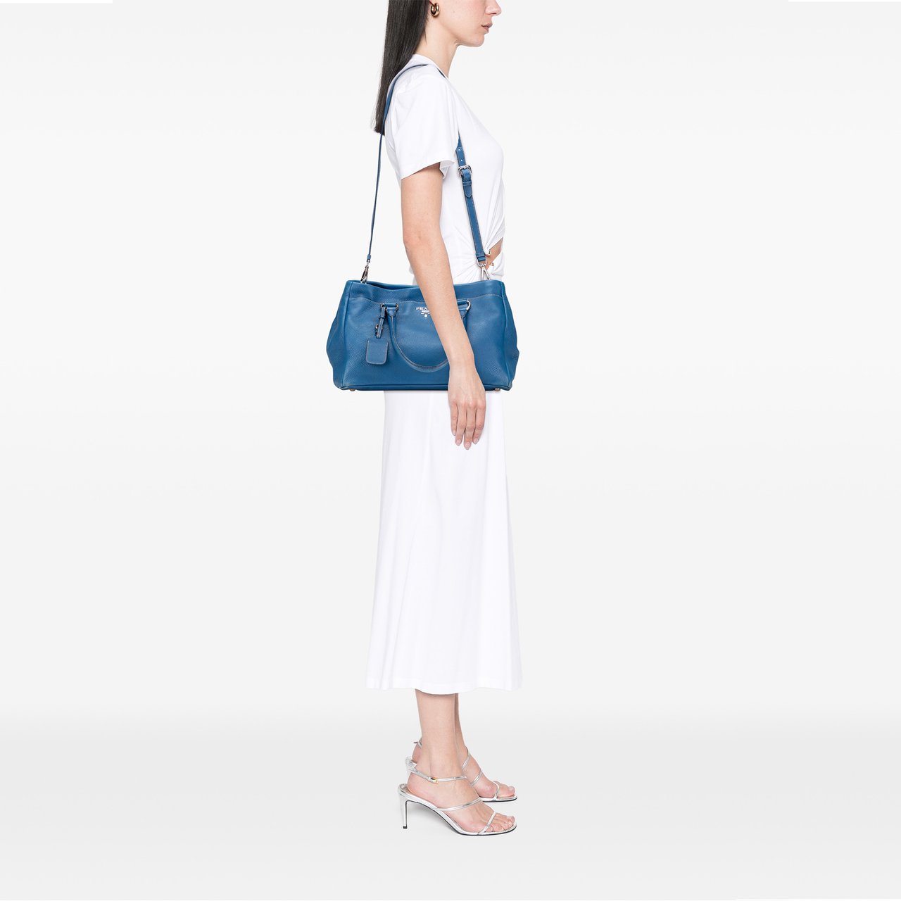 Prada Vitello Daino Open Convertible Tote Blauw