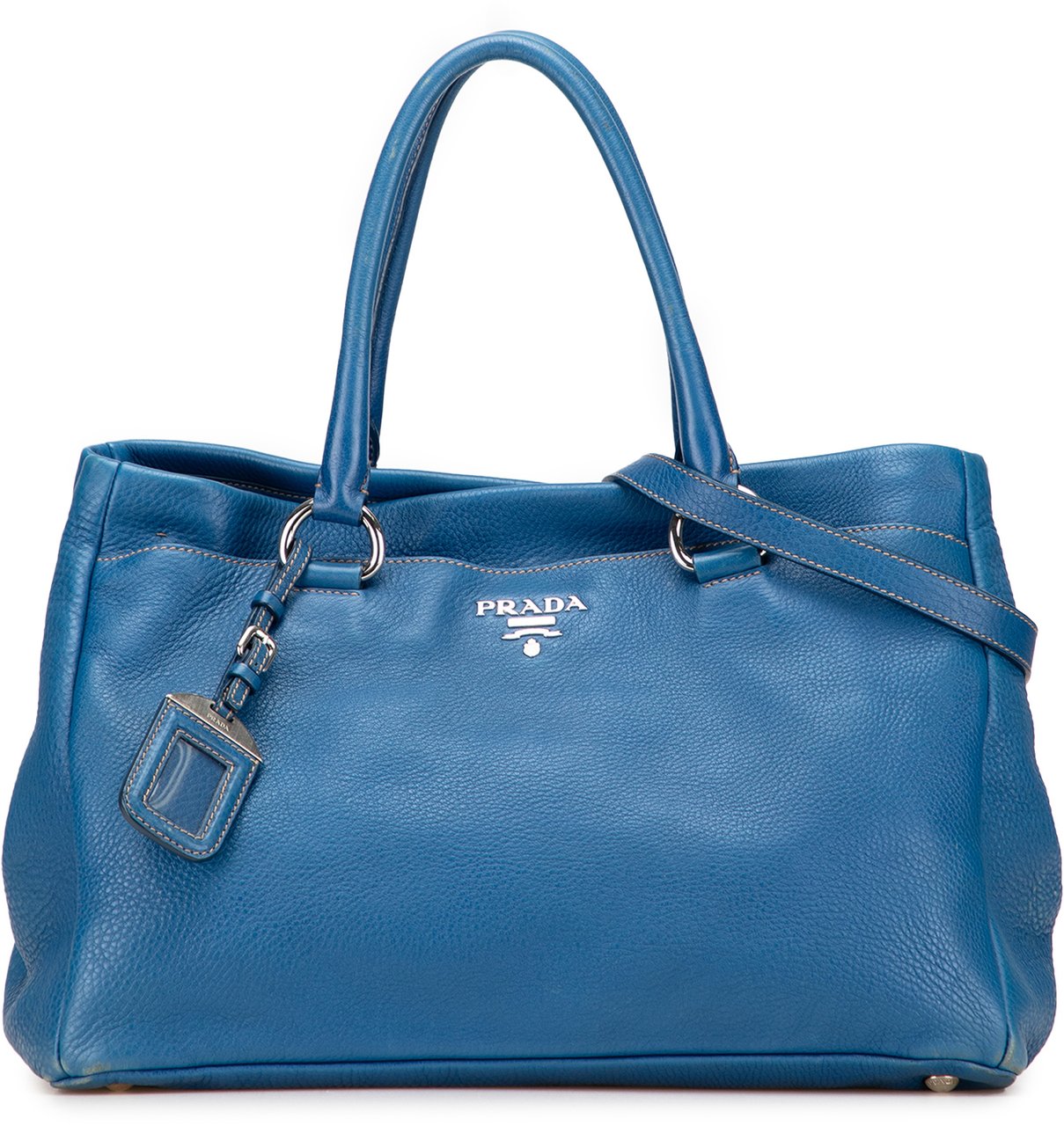 Prada Vitello Daino Open Convertible Tote Blauw