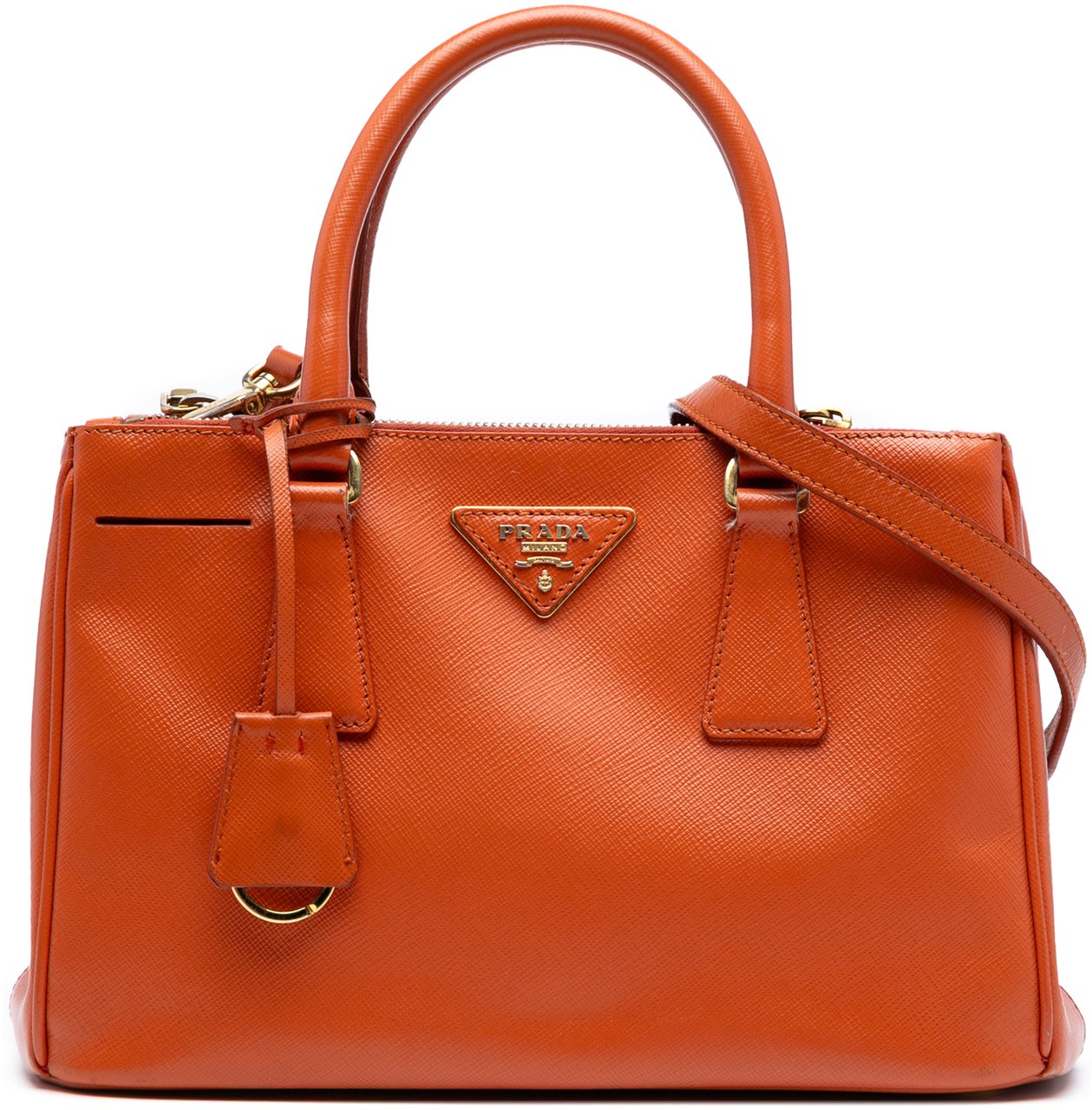Prada Small Saffiano Lux Galleria Double Zip Oranje