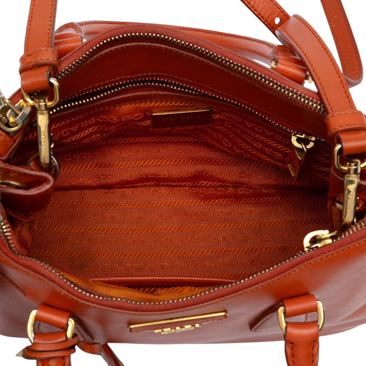 Prada Small Saffiano Lux Galleria Double Zip Oranje