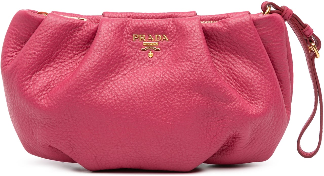 Prada Vitello Daino Wristlet Clutch Roze