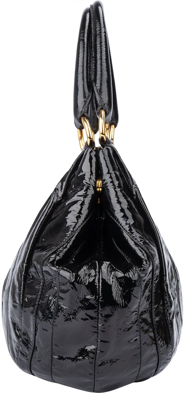 Prada Prada Black  Patent Leather Manici Handbag Zwart