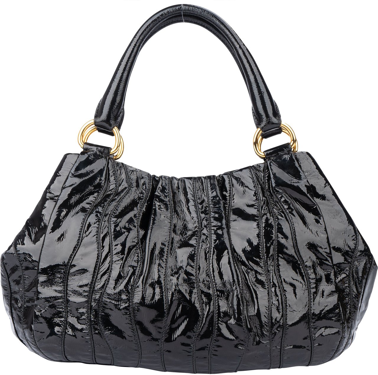 Prada Prada Black  Patent Leather Manici Handbag Zwart