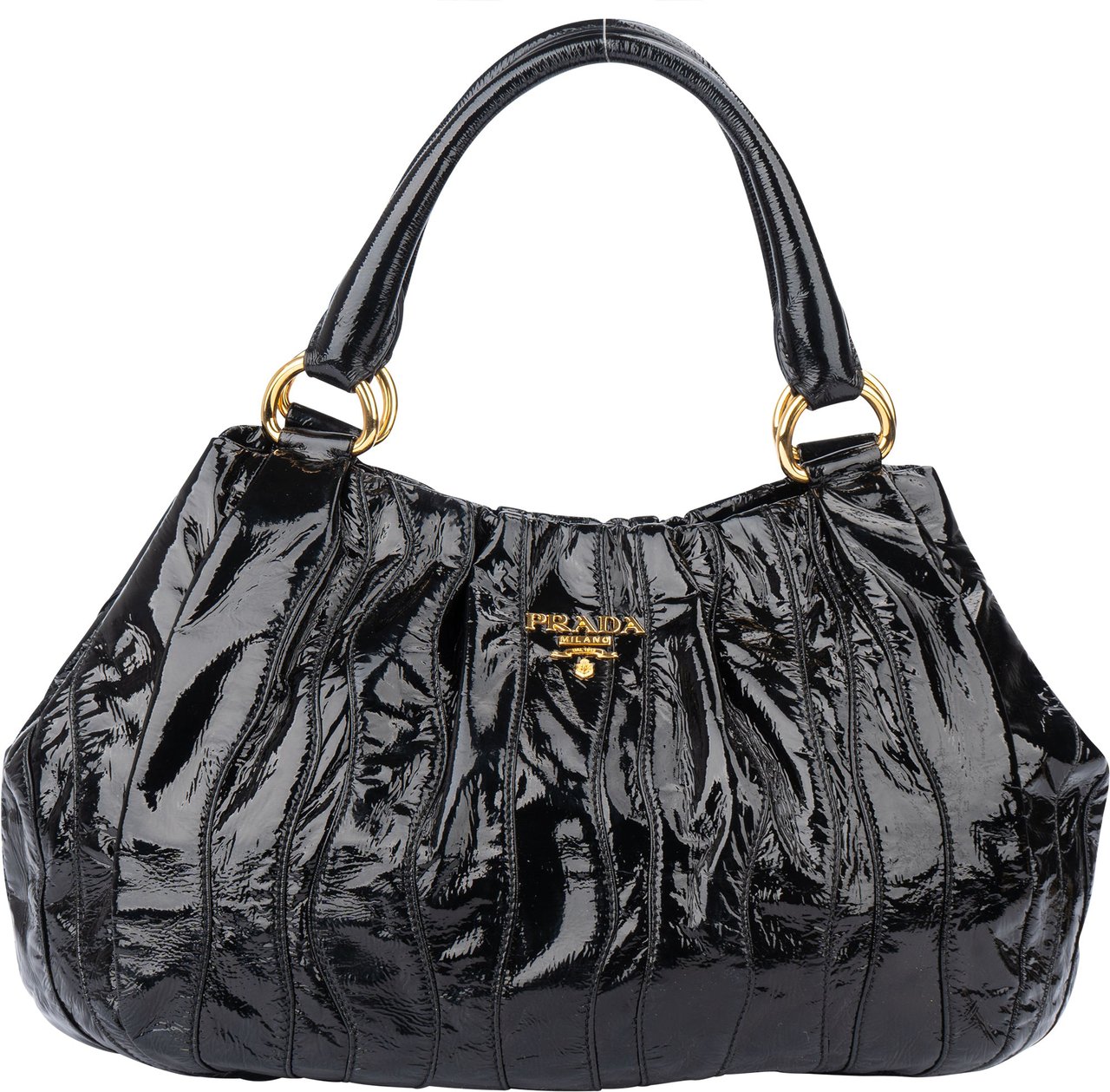 Prada Prada Black Patent Leather Manici Handbag Zwart