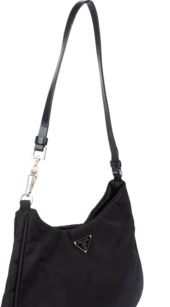 Prada Prada Black Nylon Triangle Cleo Shoulder Bag Zwart