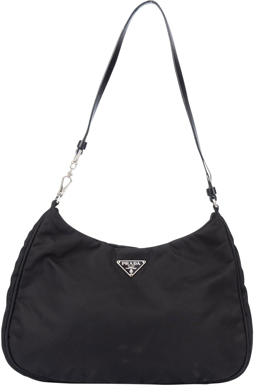 Prada Prada Black Nylon Triangle Cleo Shoulder Bag Zwart