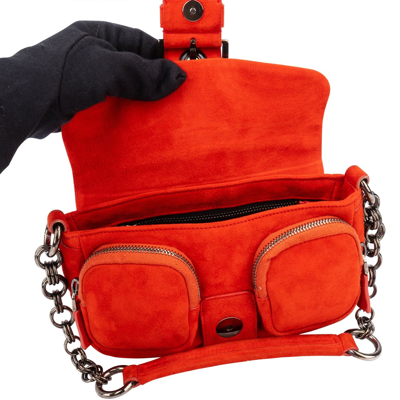 Prada Prada Orange Suede Triangle Shoulder Bag Divers
