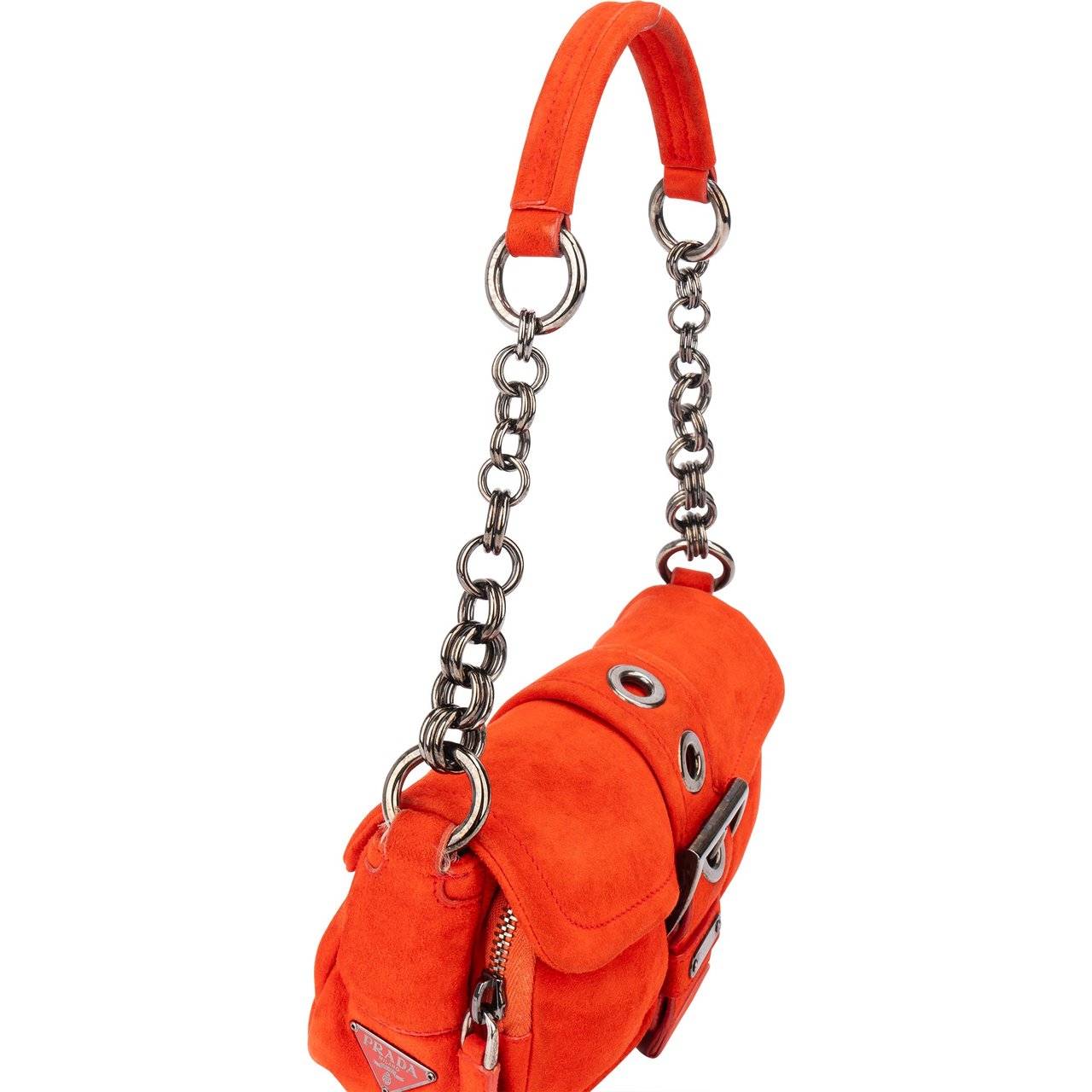 Prada Prada Orange Suede Triangle Shoulder Bag Divers