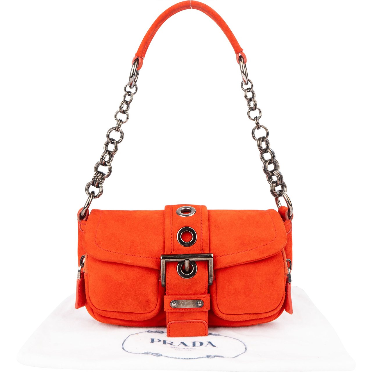 Prada Prada Orange Suede Triangle Shoulder Bag Divers