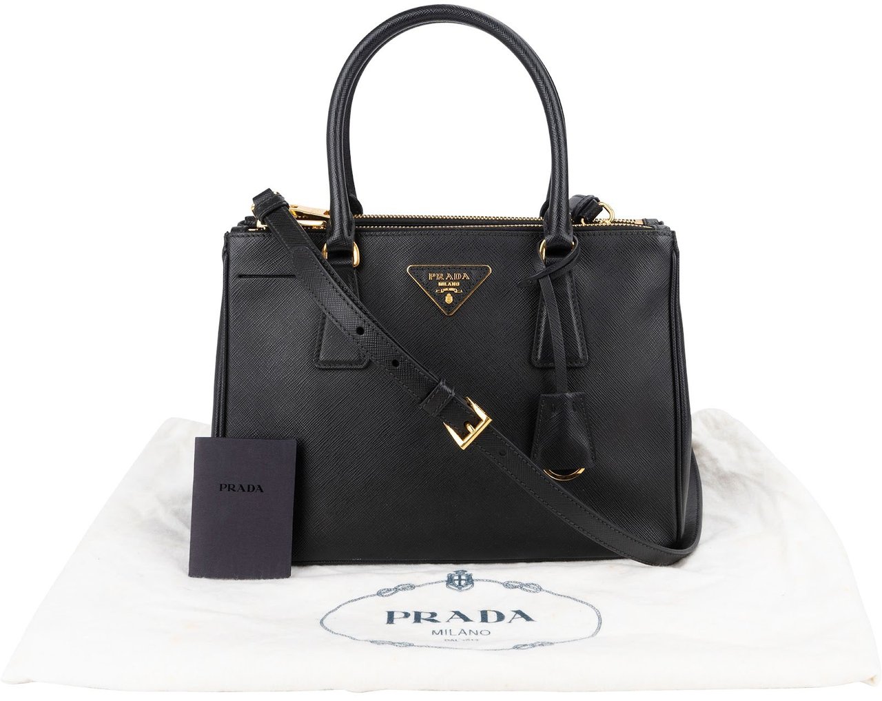Prada Prada Saffiano Leather Small Galleria Handbag Zwart
