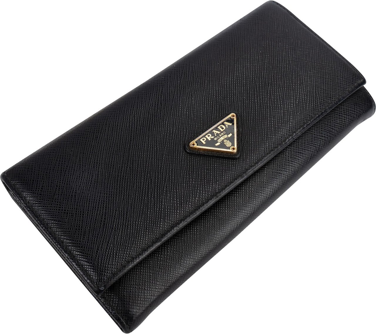 Prada Prada Saffiano Leather Triangle Continental Wallet Zwart