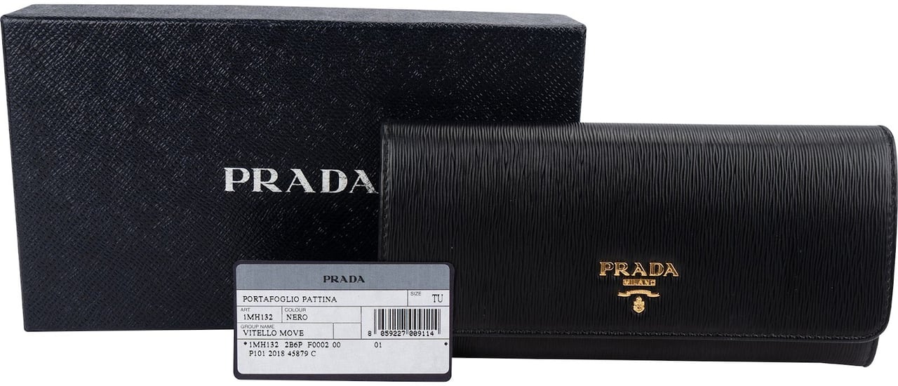 Prada Prada Vitello Move Leather Continental Wallet Zwart